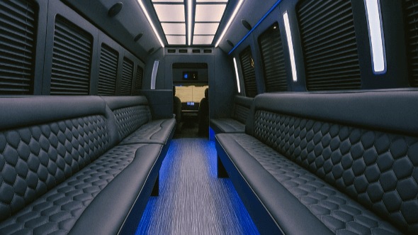 Interior of Brentwood Party Bus Company's 20 Passenger Party Bus in Brentwood